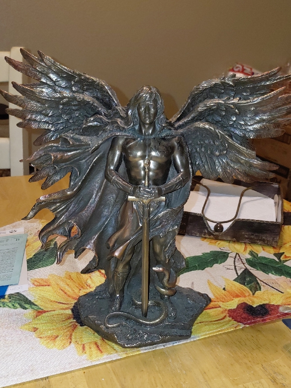 Bronze Angel Warrior Statue with Sword - Decorative Home Art